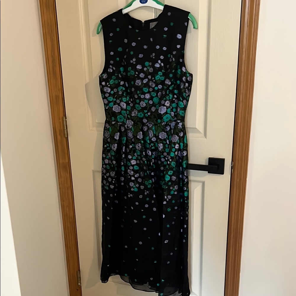 Lela Rose Floral Sleeveless Dress - Black and Green